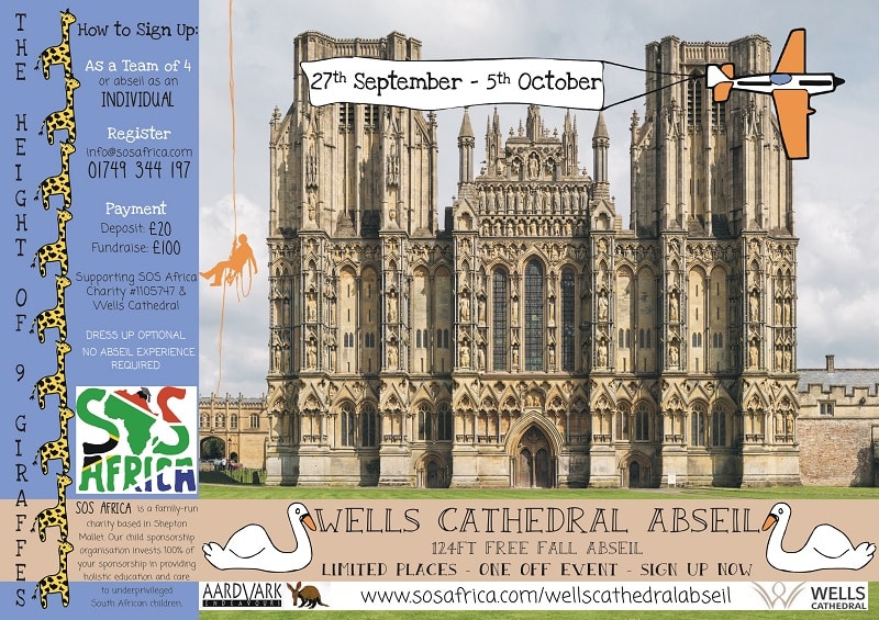 124ft Freefall Charity Abseil Event from Wells Cathedral
