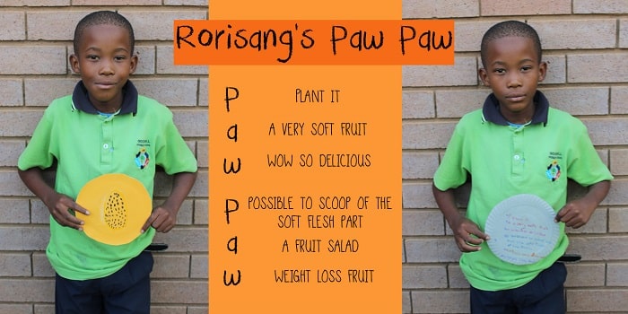SOS Africa Charity Children's Blog - Children's Fruit and Vegetable Craft Project - Rorisang's Paw Paw