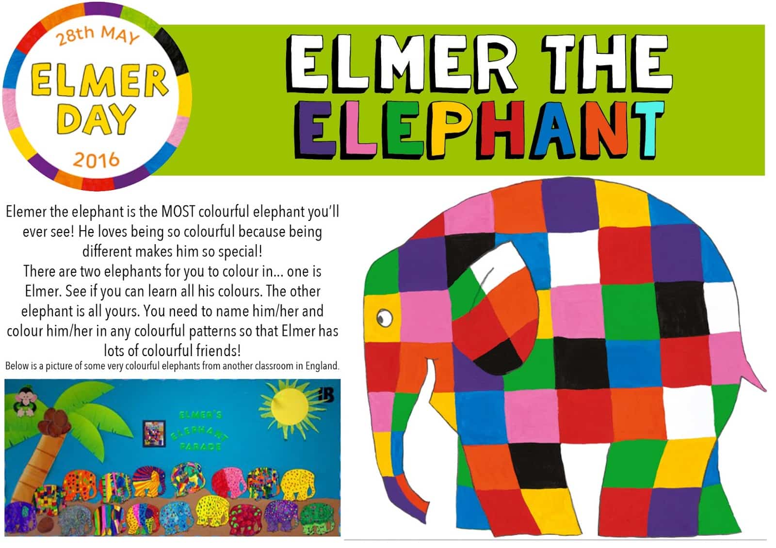 Elmer the Elephant Day - May 28th - Arts Crafts Drawings Creativity
