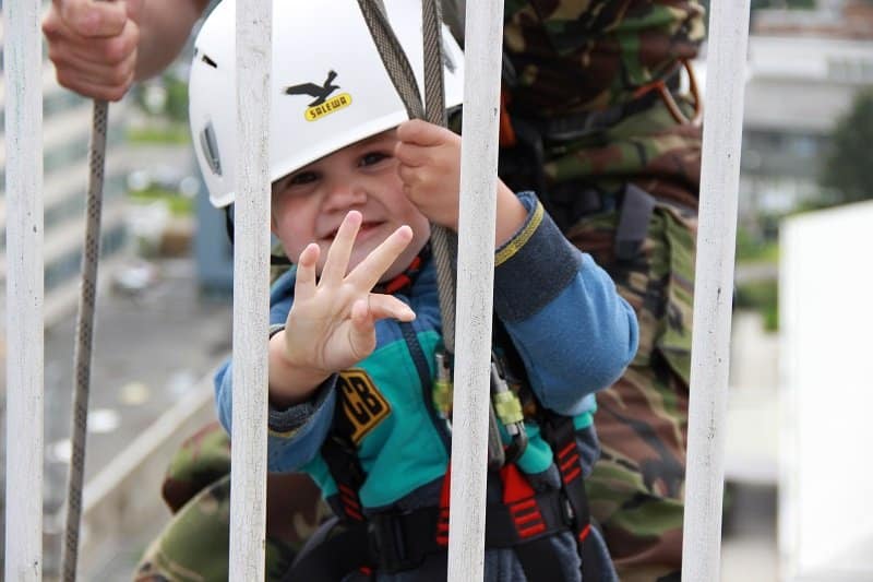 2 year old Andrew completes 150ft charity abseil for SOS Africa