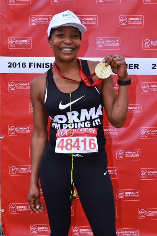 Norma completes the London Marathon to raise funds for SOS Africa Charity Libraries