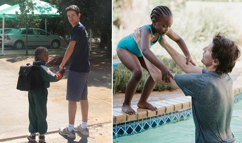 SOS Africa Charity Founder Dr Matt Crowcombe with sponsored children in 2003 and 2024
