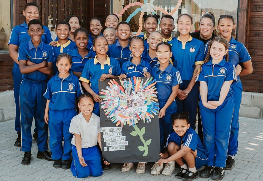 Staff and children based at SOS Africa's 'Porta Romana Education Centre' in Elgin