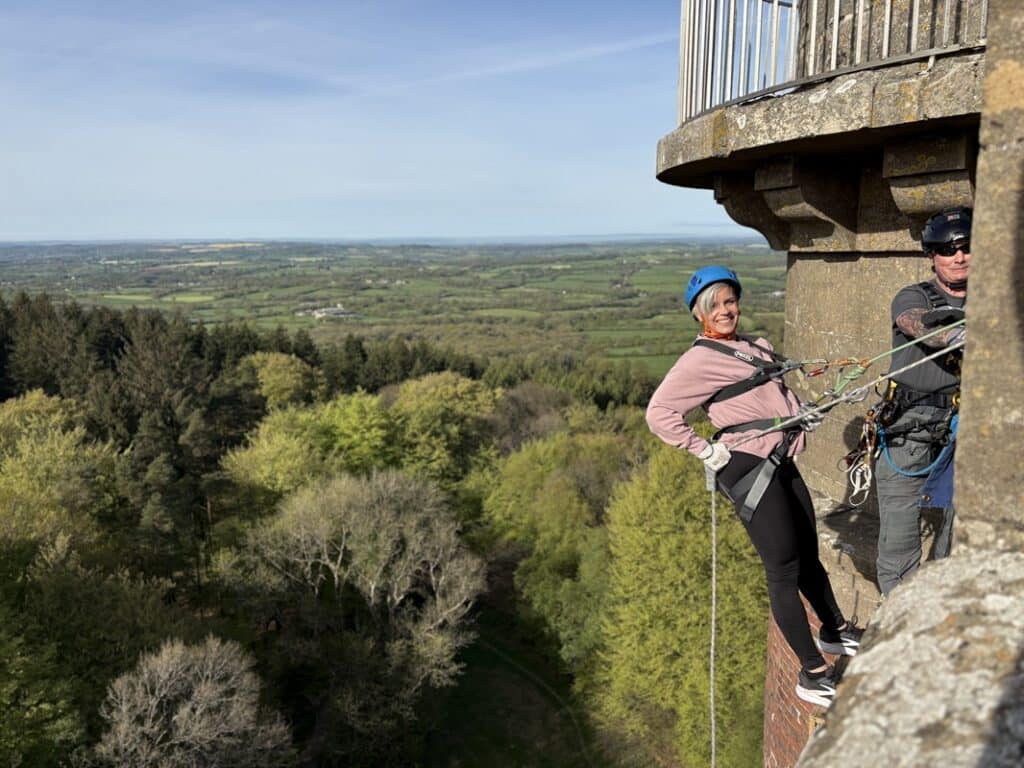 Alfred's Tower Abseilers enjoying beautiful views across 3 counties